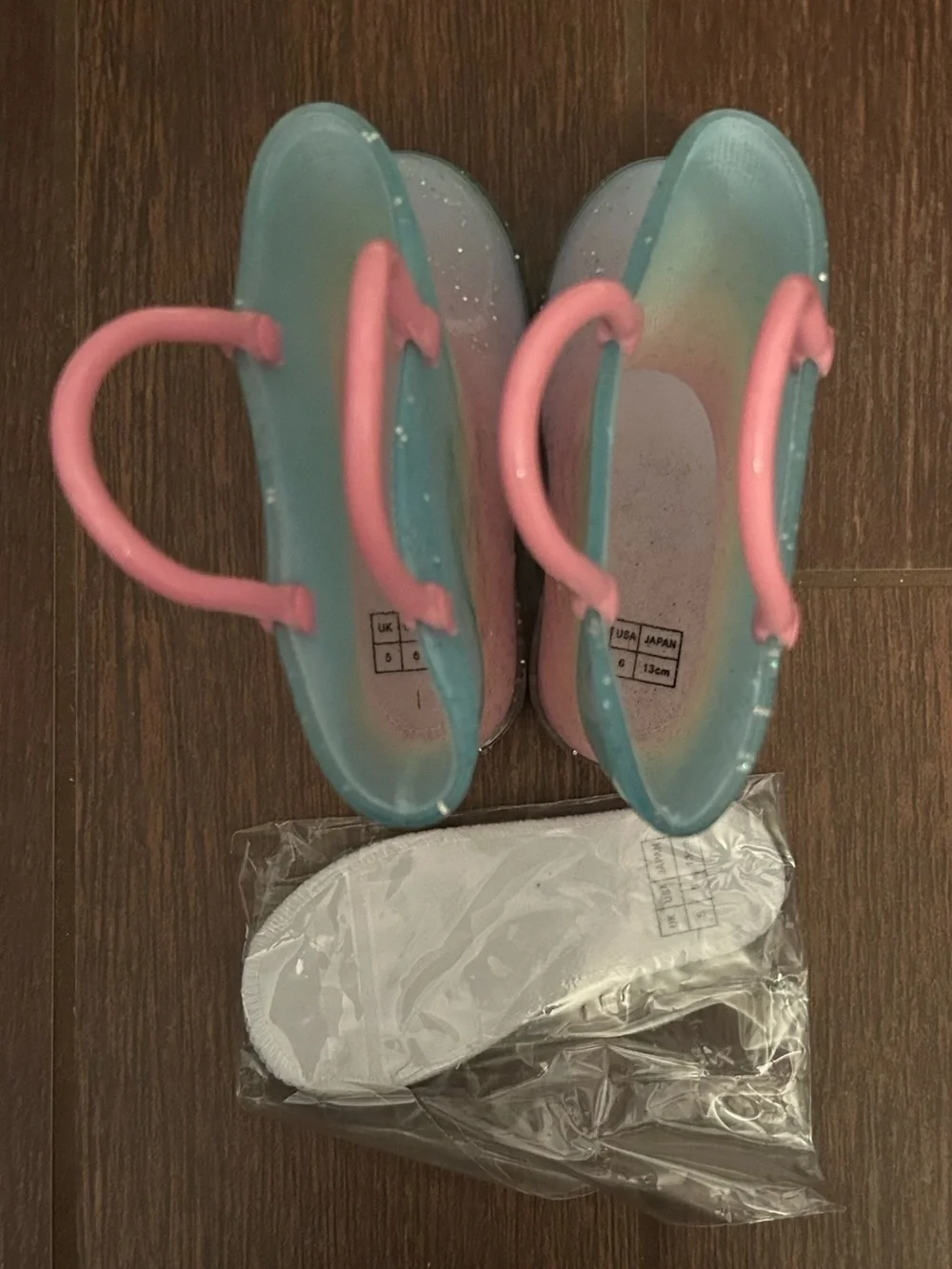 Kids Light Up Ombre Glitter Rain Boots with Pink Handles